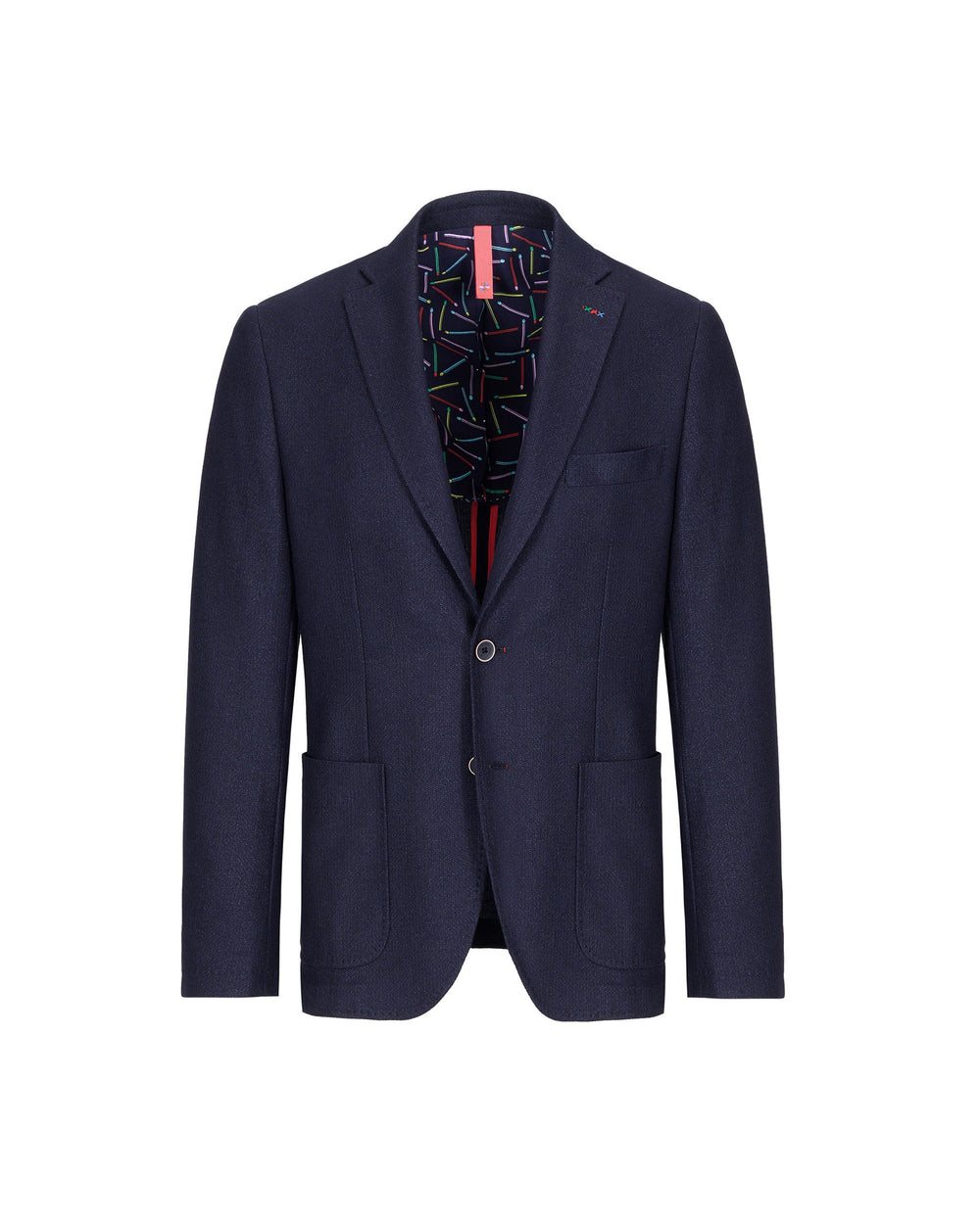 blue chevron jersey viscose blend blazer