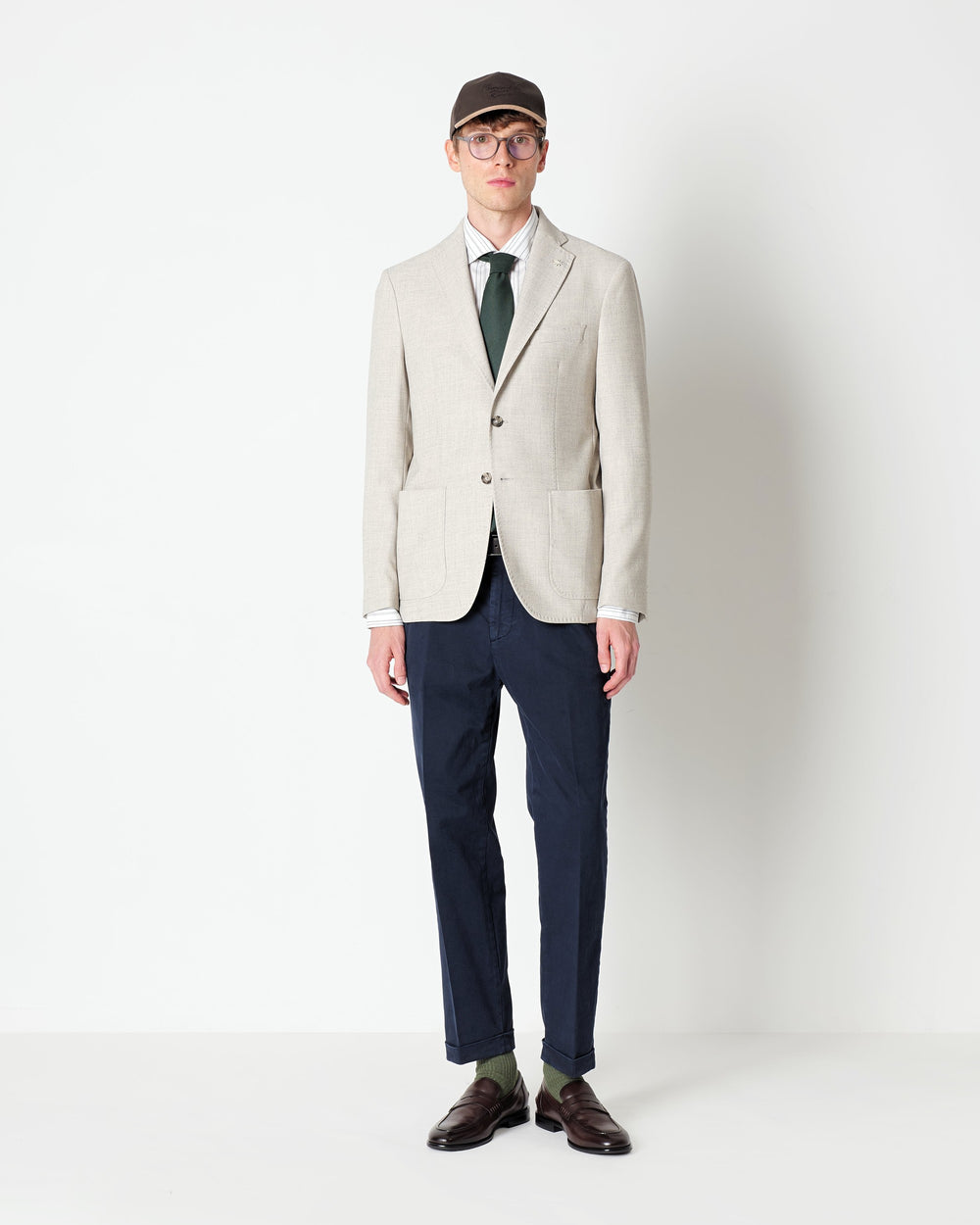 beige diagonal weave blazer in stretch viscose blend