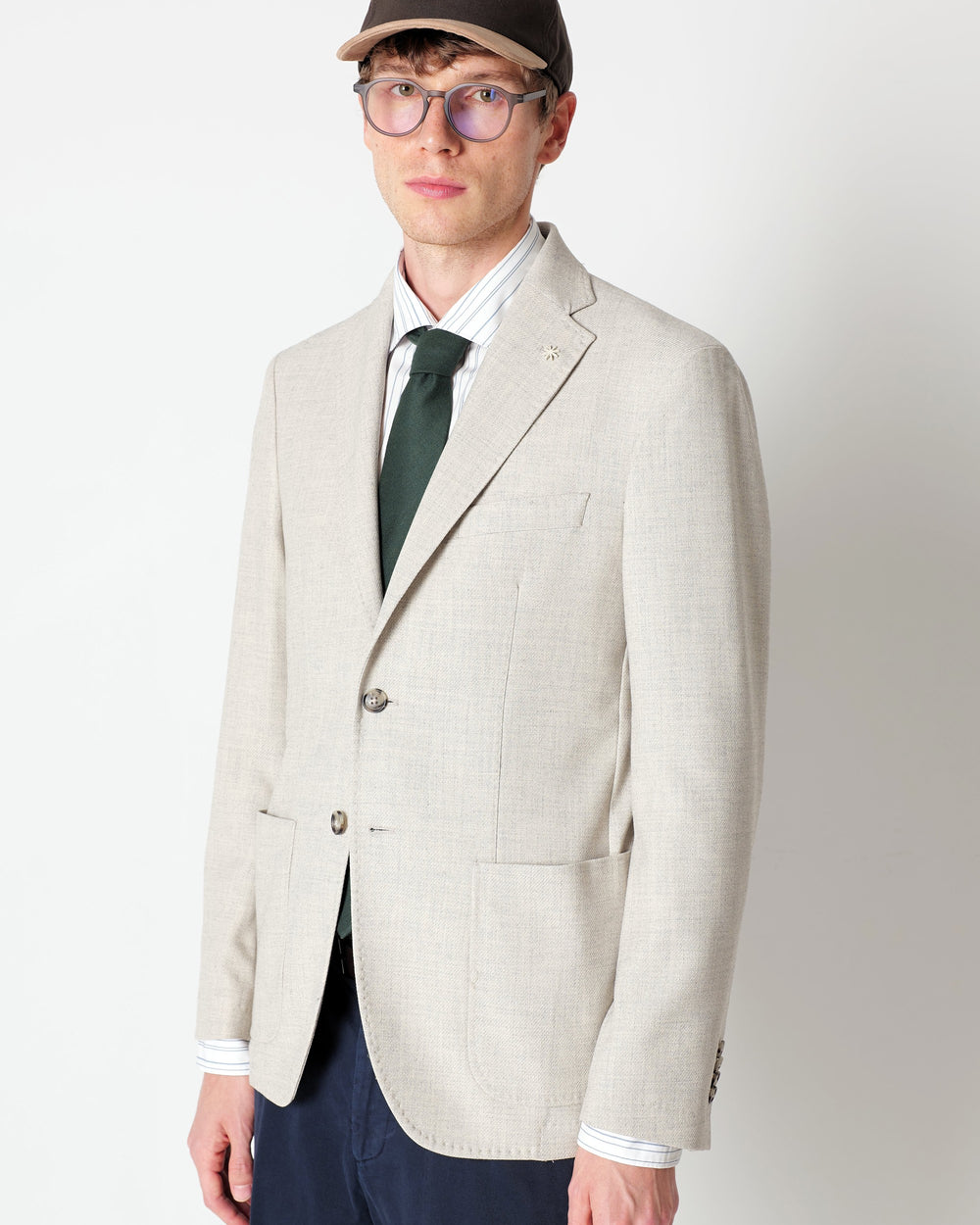 beige diagonal weave blazer in stretch viscose blend