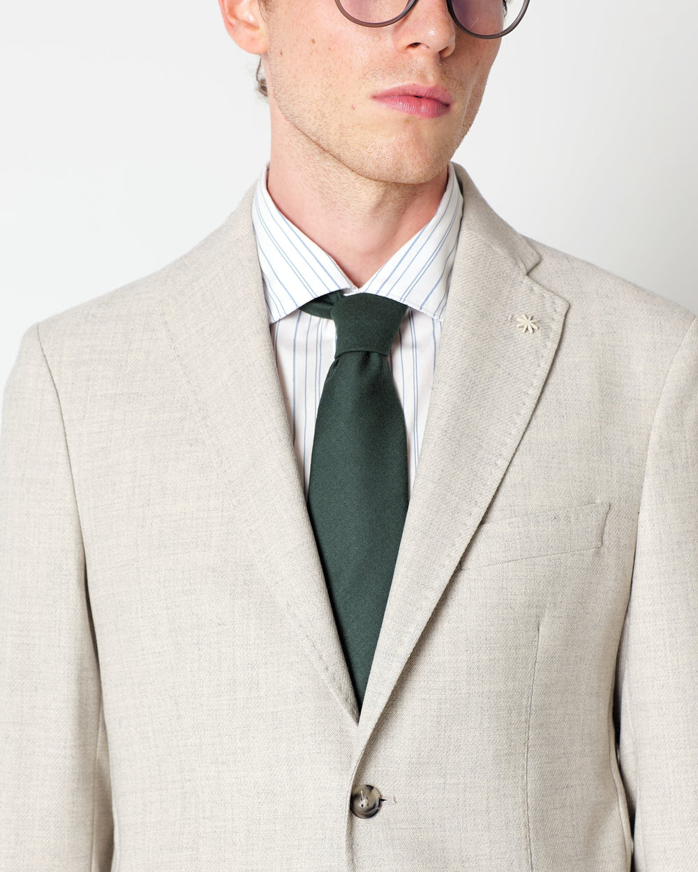 beige diagonal weave blazer in stretch viscose blend