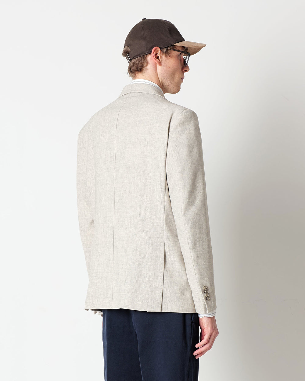 beige diagonal weave blazer in stretch viscose blend