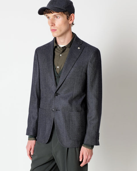 blue denim effect twill blazer
