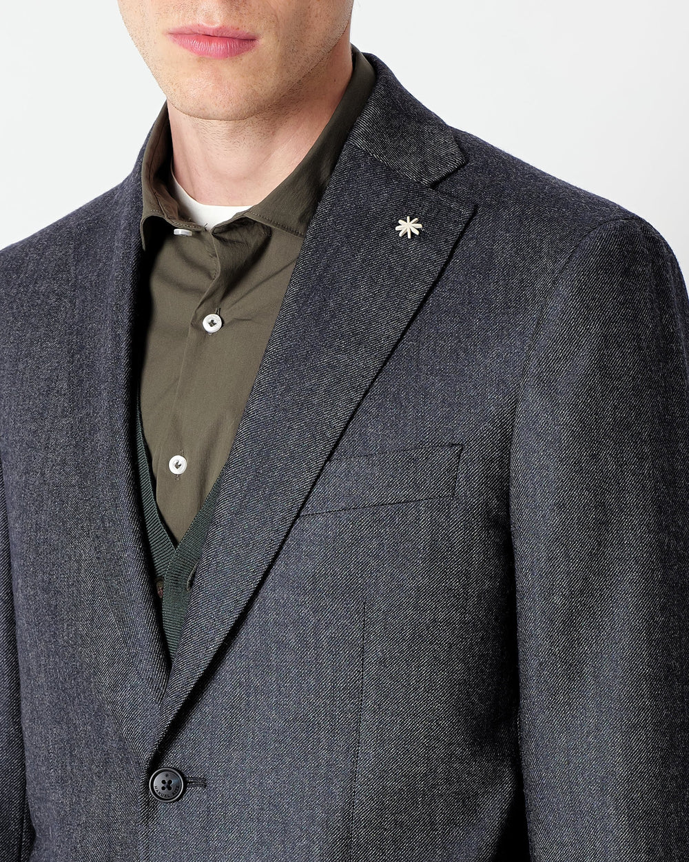 blue denim effect twill blazer