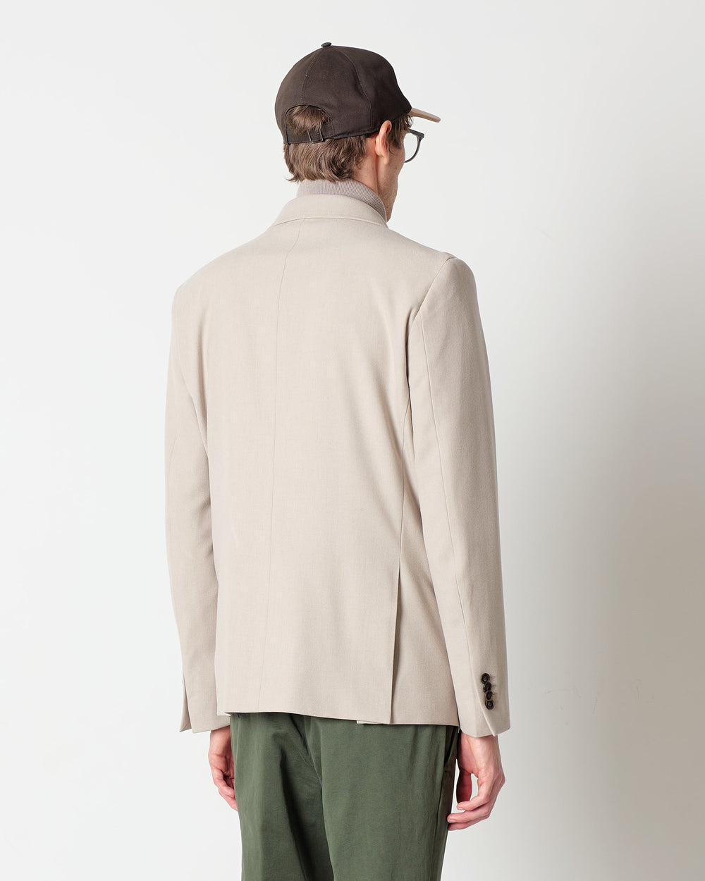 beige stretch wool-blend flannel bib blazer