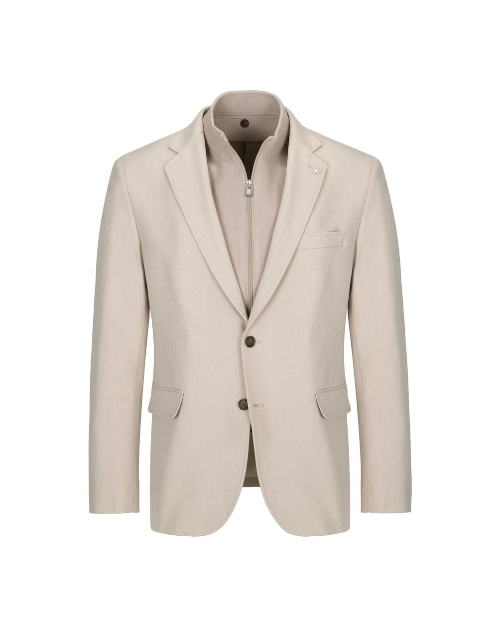beige stretch wool-blend flannel bib blazer