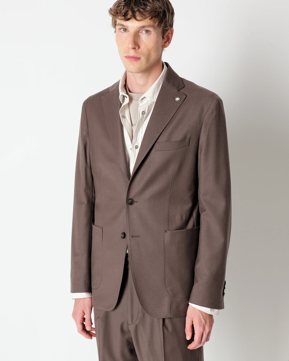 brown nuvola stretch wool flannel blazer