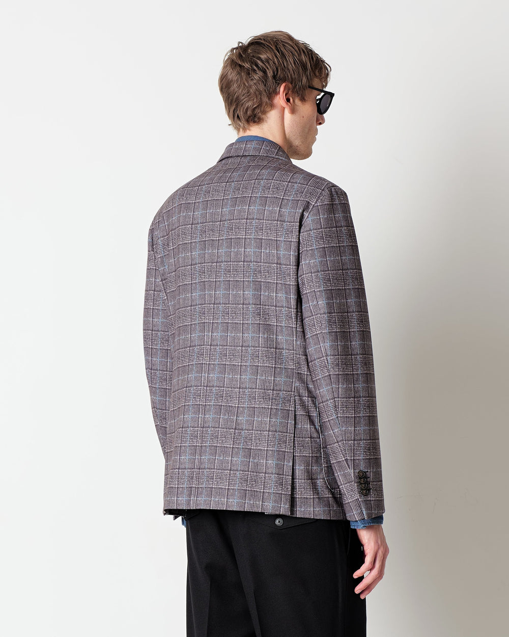 brown welsh jersey double breasted blazer in viscose blend