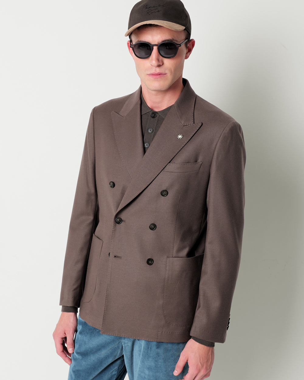 nuvola double breasted stretch wool flannel blazer