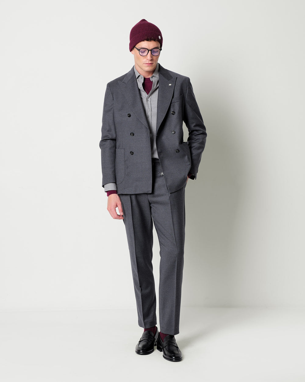 nuvola double breasted stretch wool flannel blazer