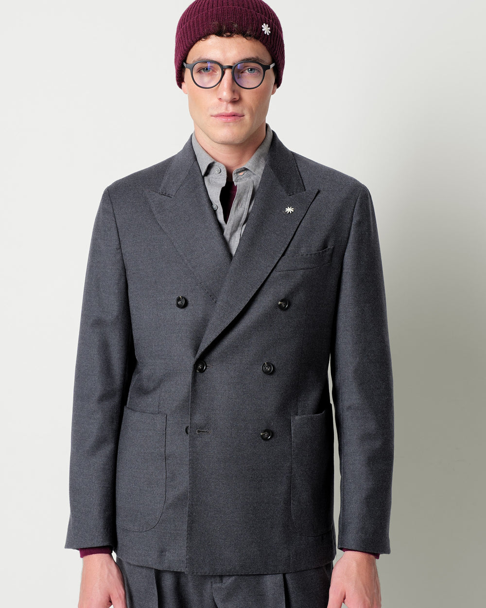 nuvola double breasted stretch wool flannel blazer
