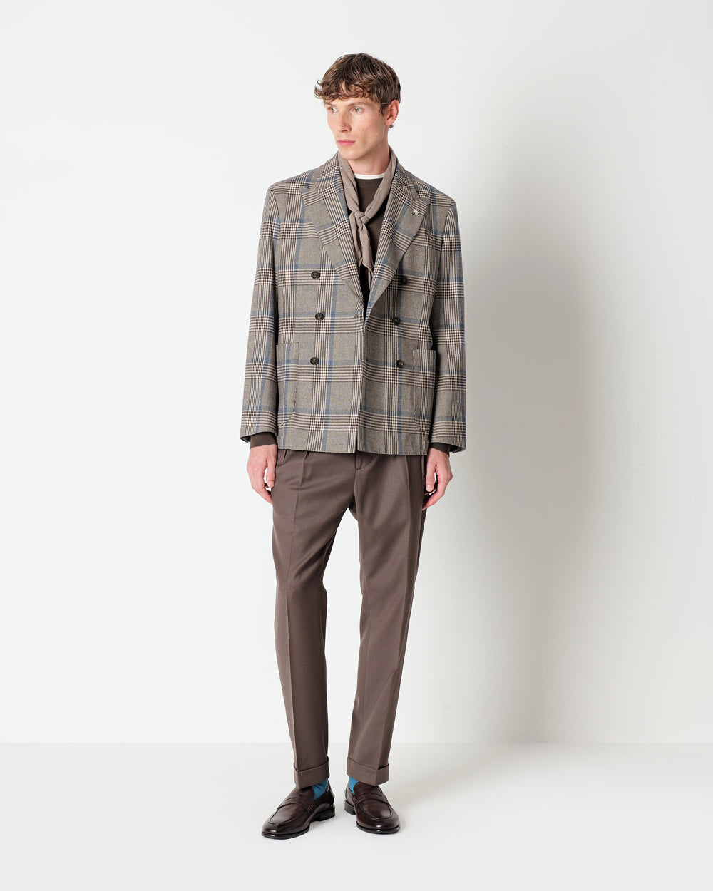 brown nuvola double breasted overcheck wool blend blazer