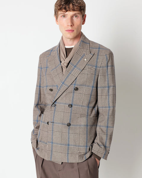 brown nuvola double breasted overcheck wool blend blazer
