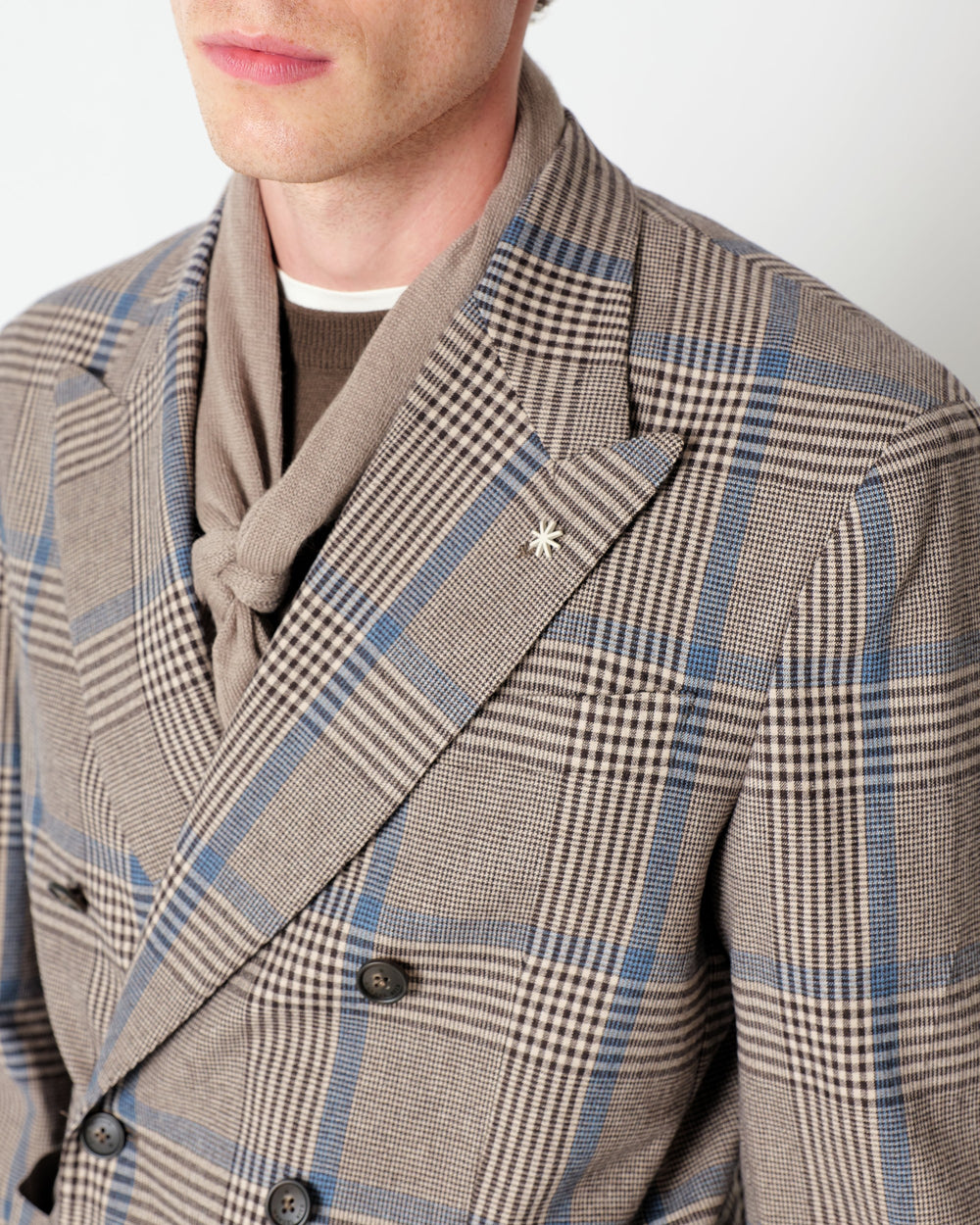 brown nuvola double breasted overcheck wool blend blazer