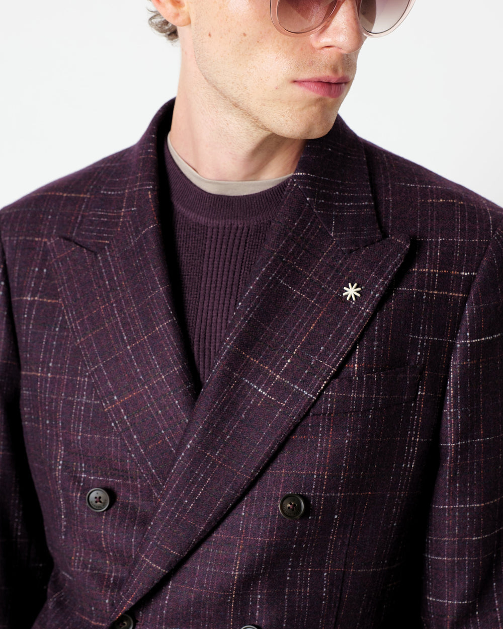 red nuvola double breasted boucle` check blazer in wool blend