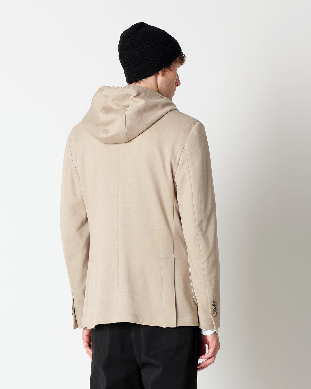 beige cotton blend jersey hooded blazer