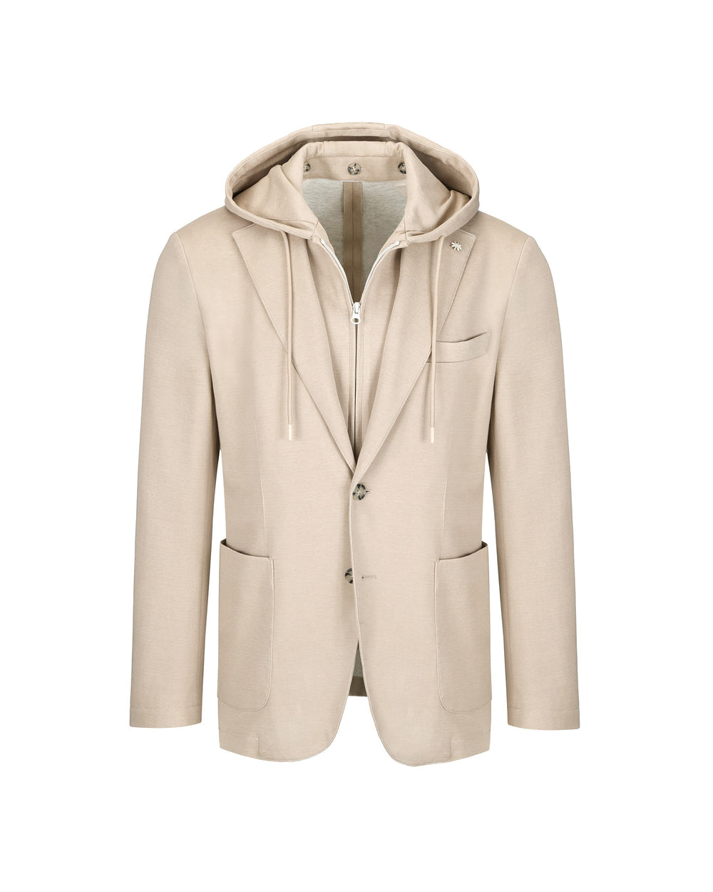 beige cotton blend jersey hooded blazer