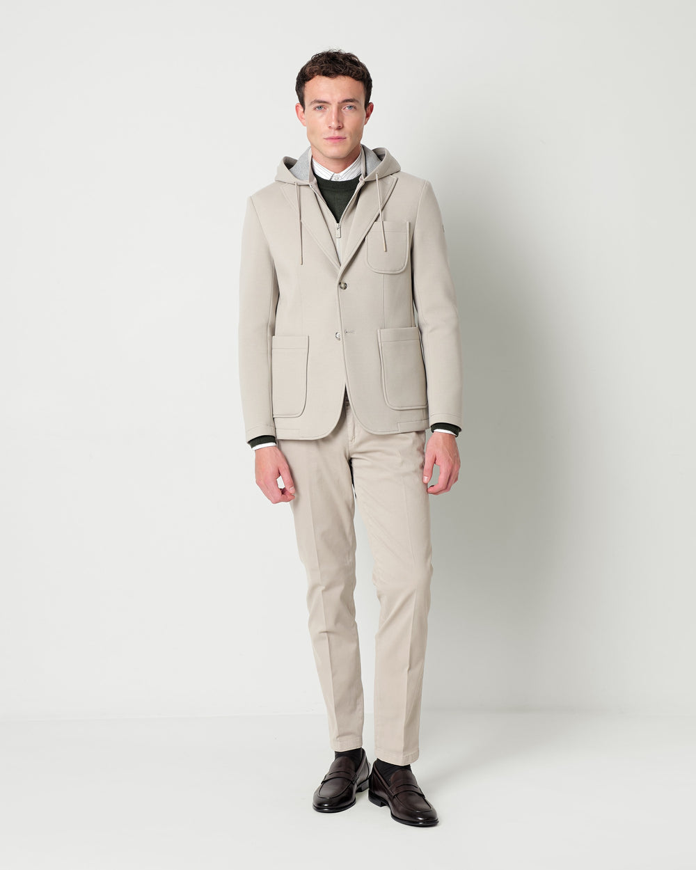 twill jersey hooded blazer
