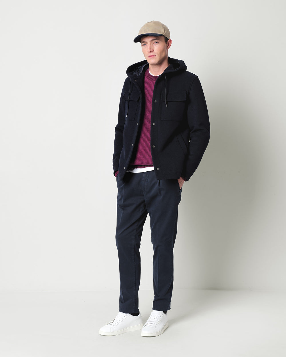 wool blend hooded jacket