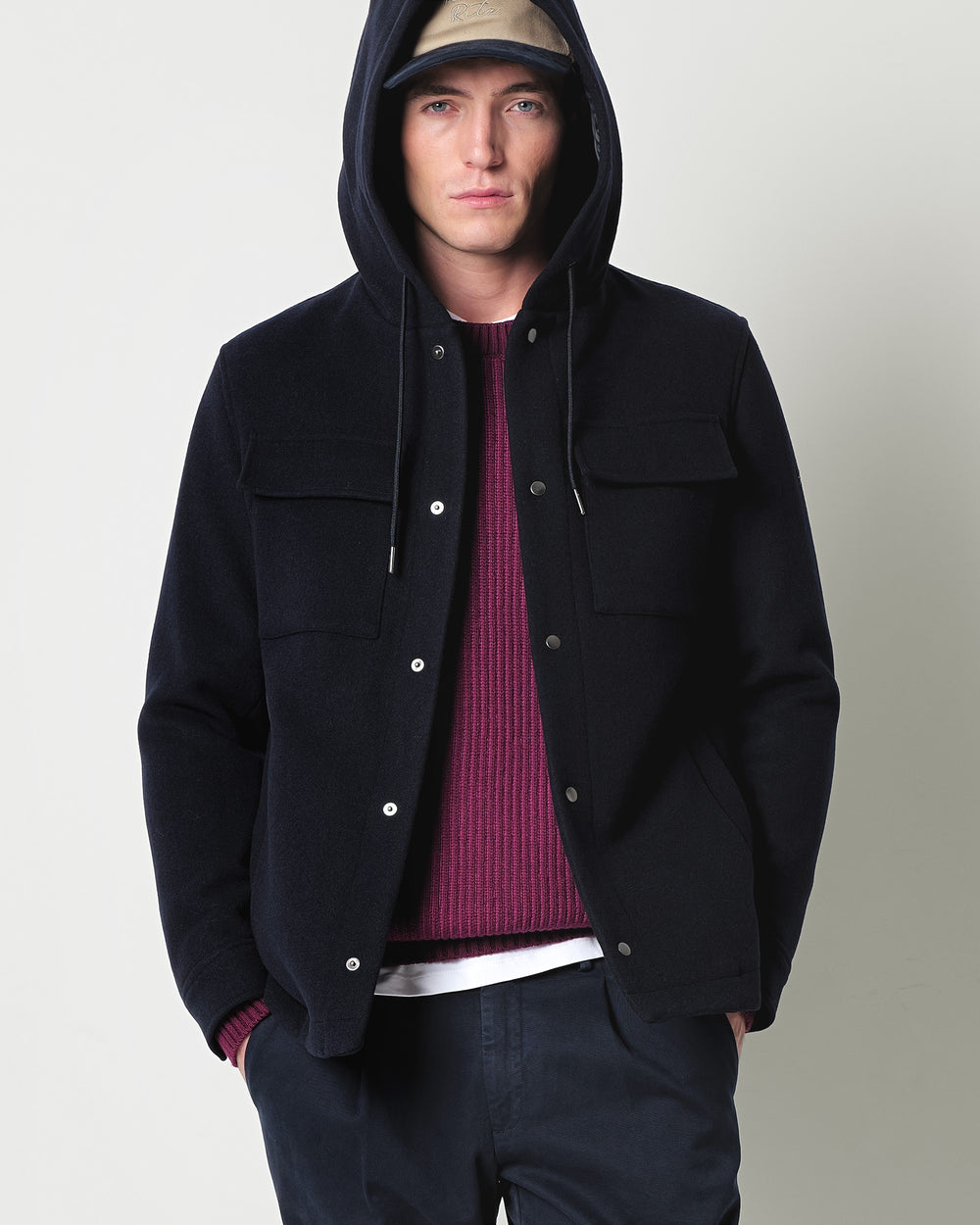 wool blend hooded jacket
