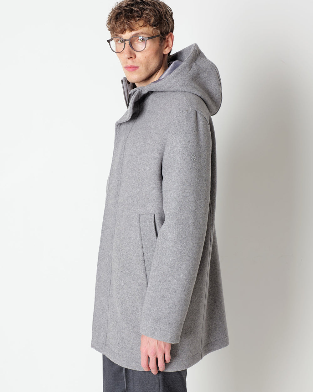 gray wool blend parka
