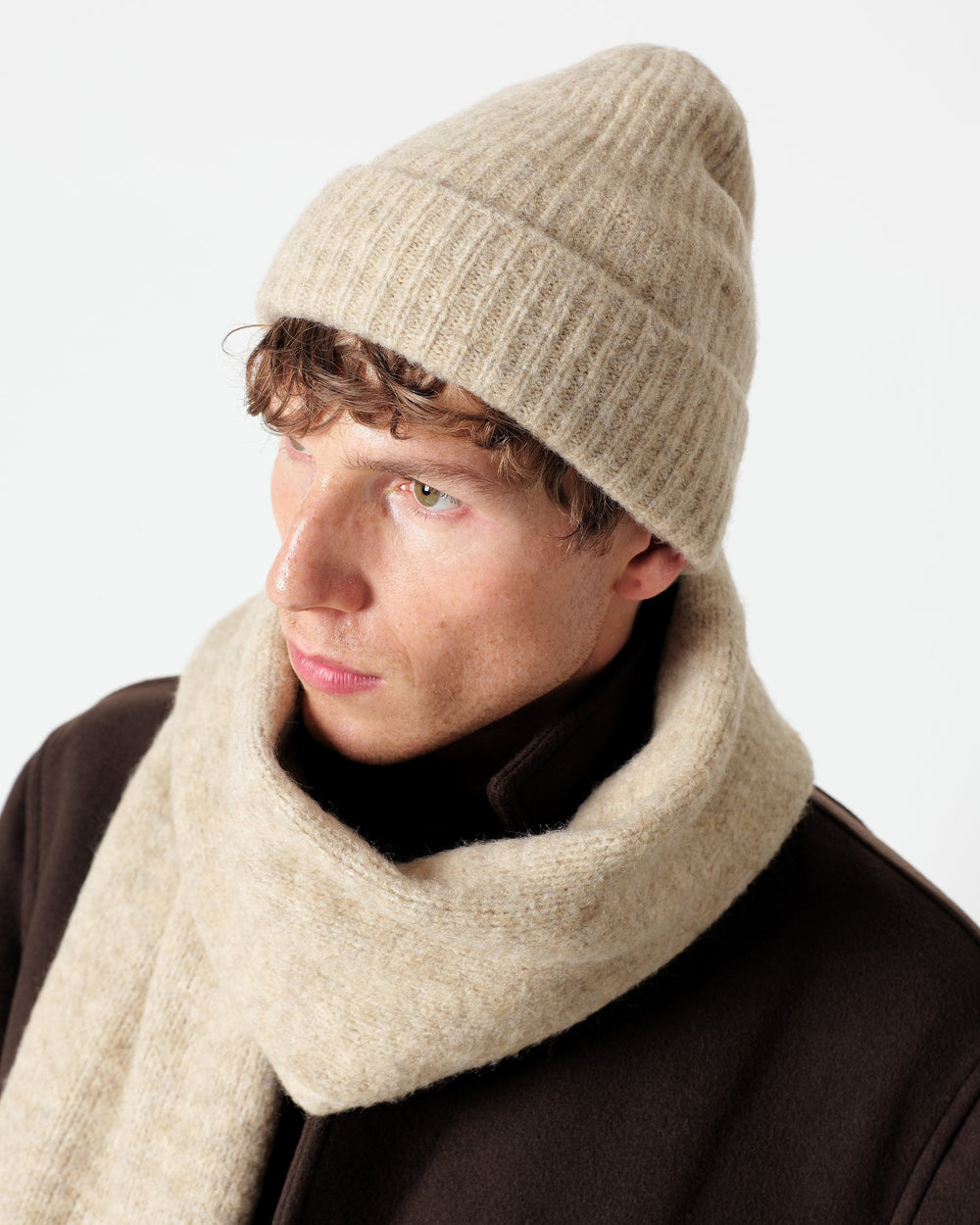 beige english rib wool blend cap