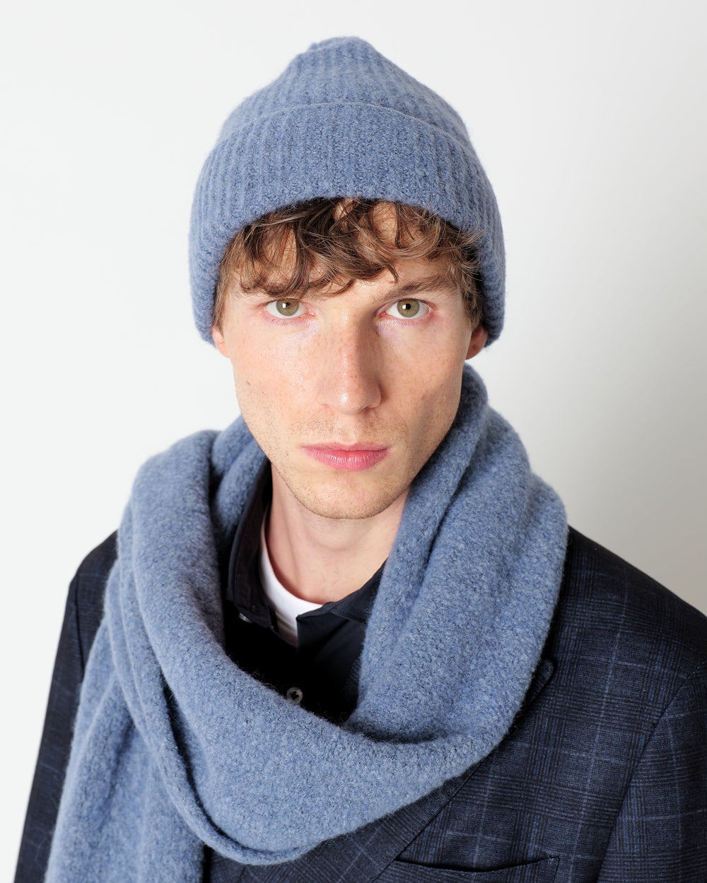 light blue english rib wool blend cap