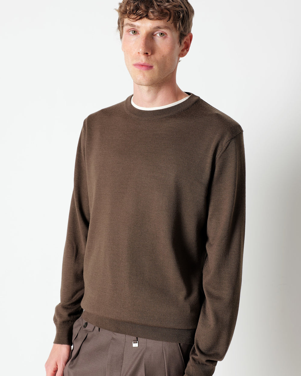 brown wool blend crew neck jumper