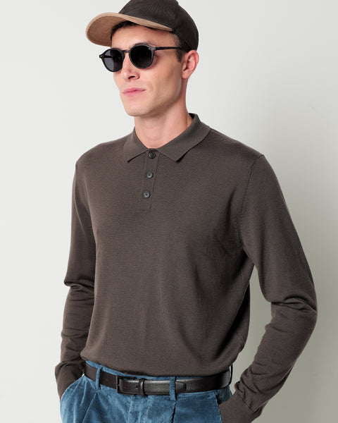 pure wool long sleeved polo shirt