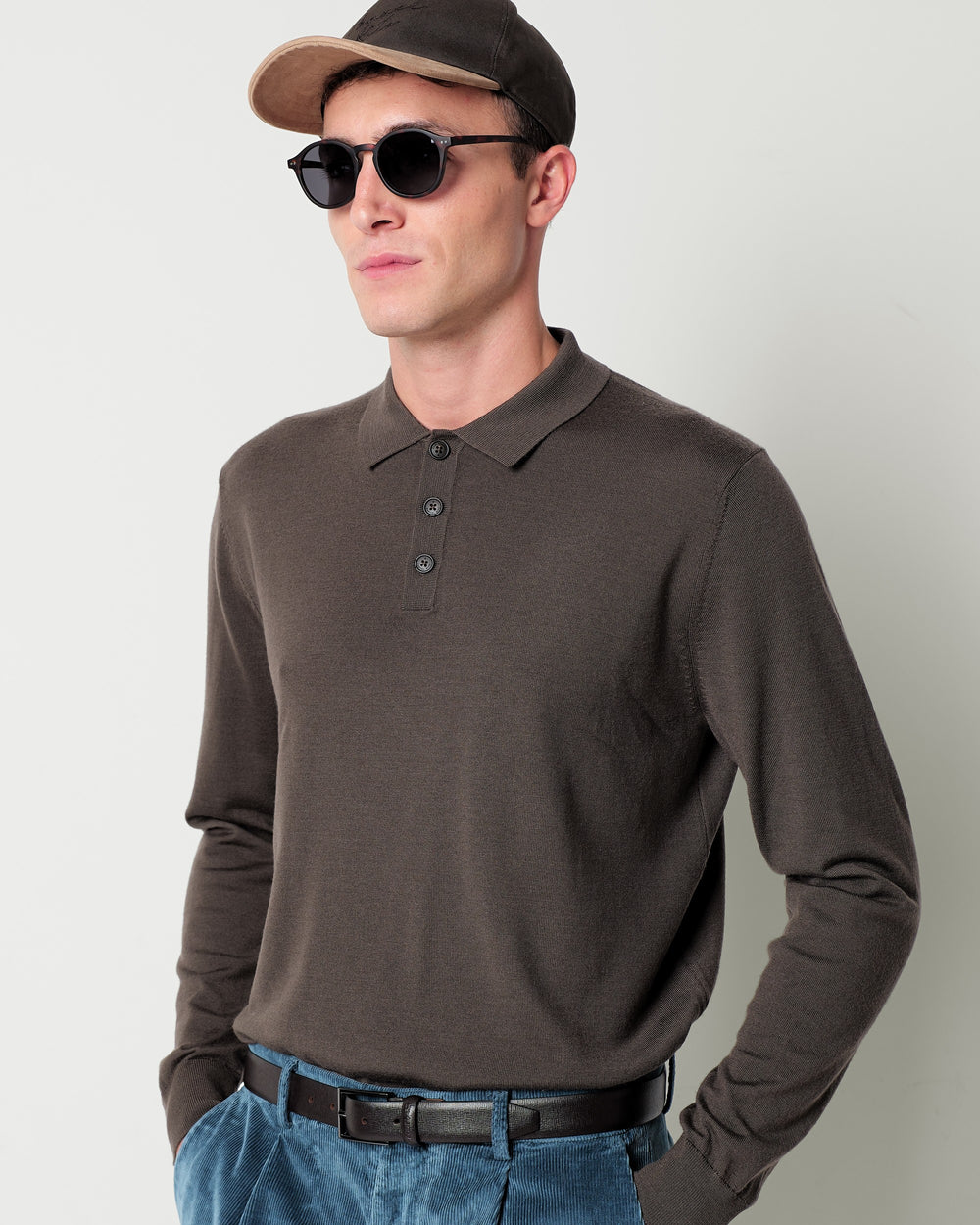 pure wool long sleeved polo shirt