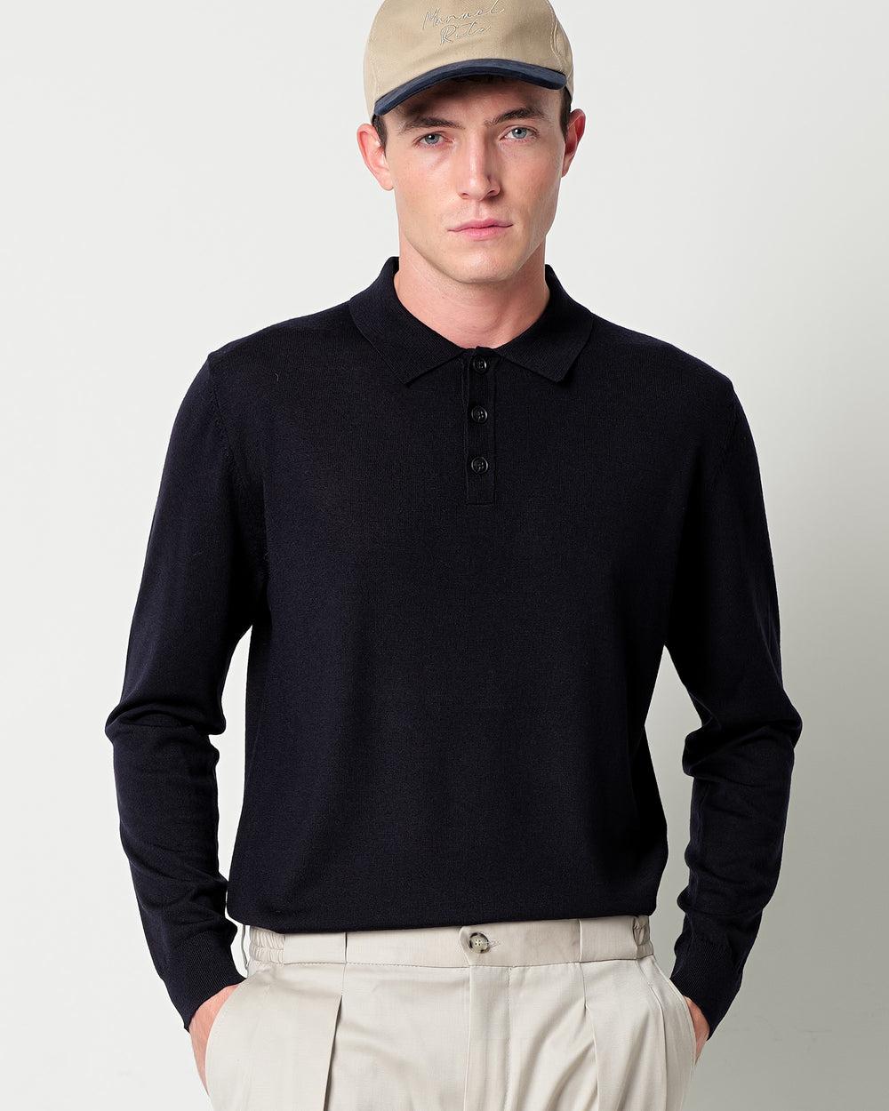 pure wool long sleeved polo shirt