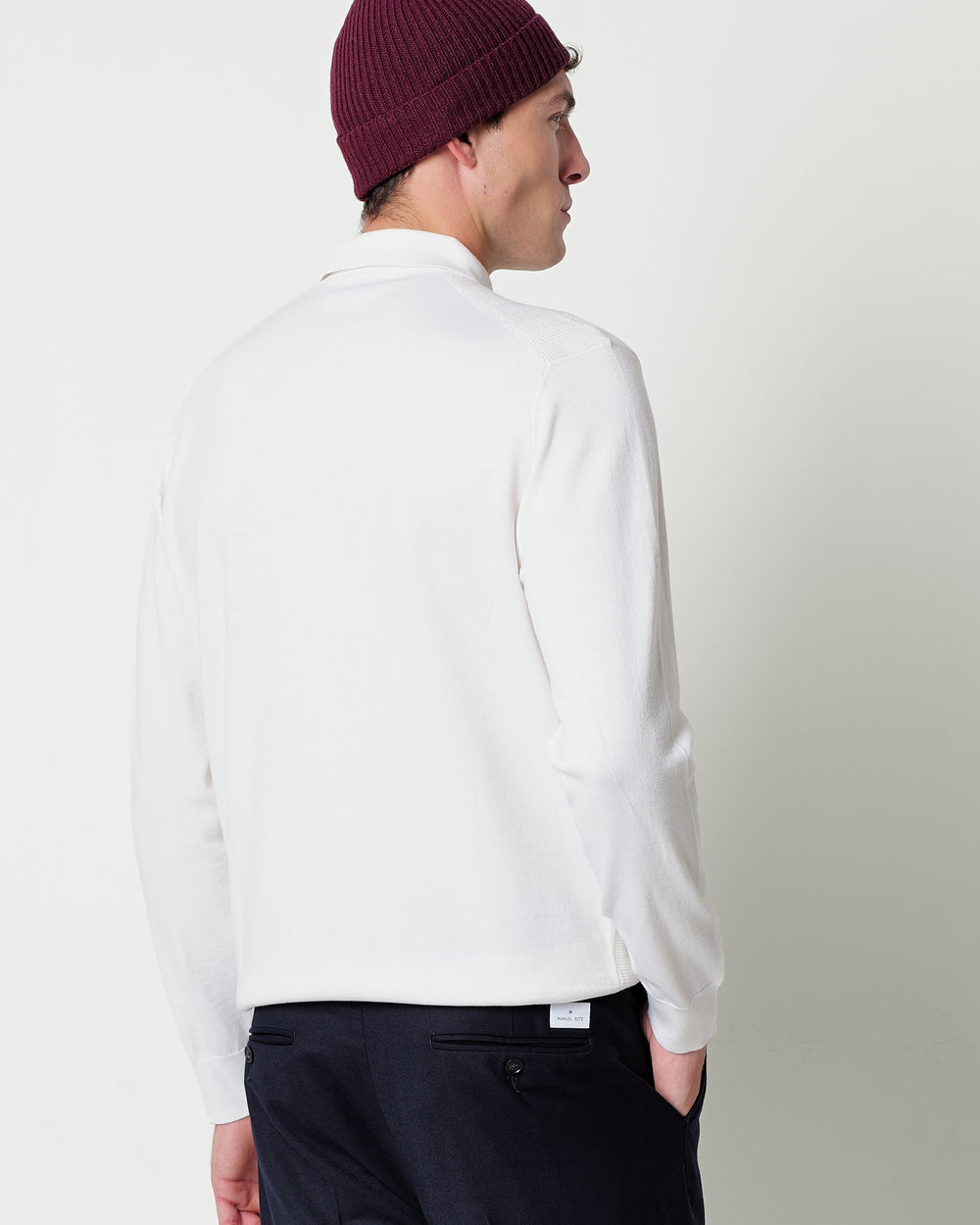 long sleeved polo shirt in a regimental pattern wool blend
