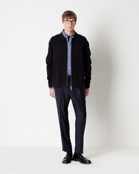 blue wool blend knitted overshirt