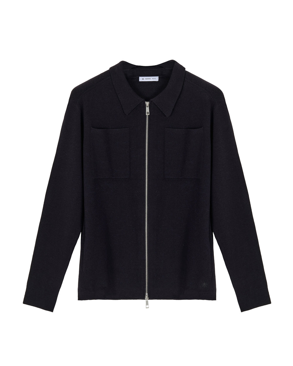 blue wool blend knitted overshirt