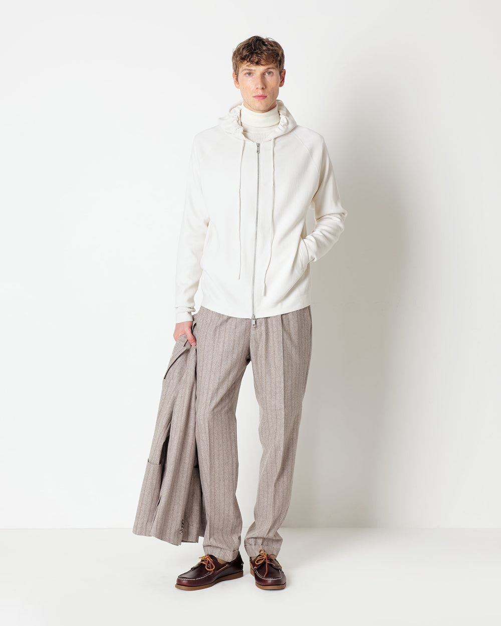 white wool blend hooded jumper