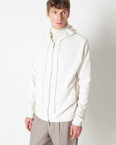 white wool blend hooded jumper