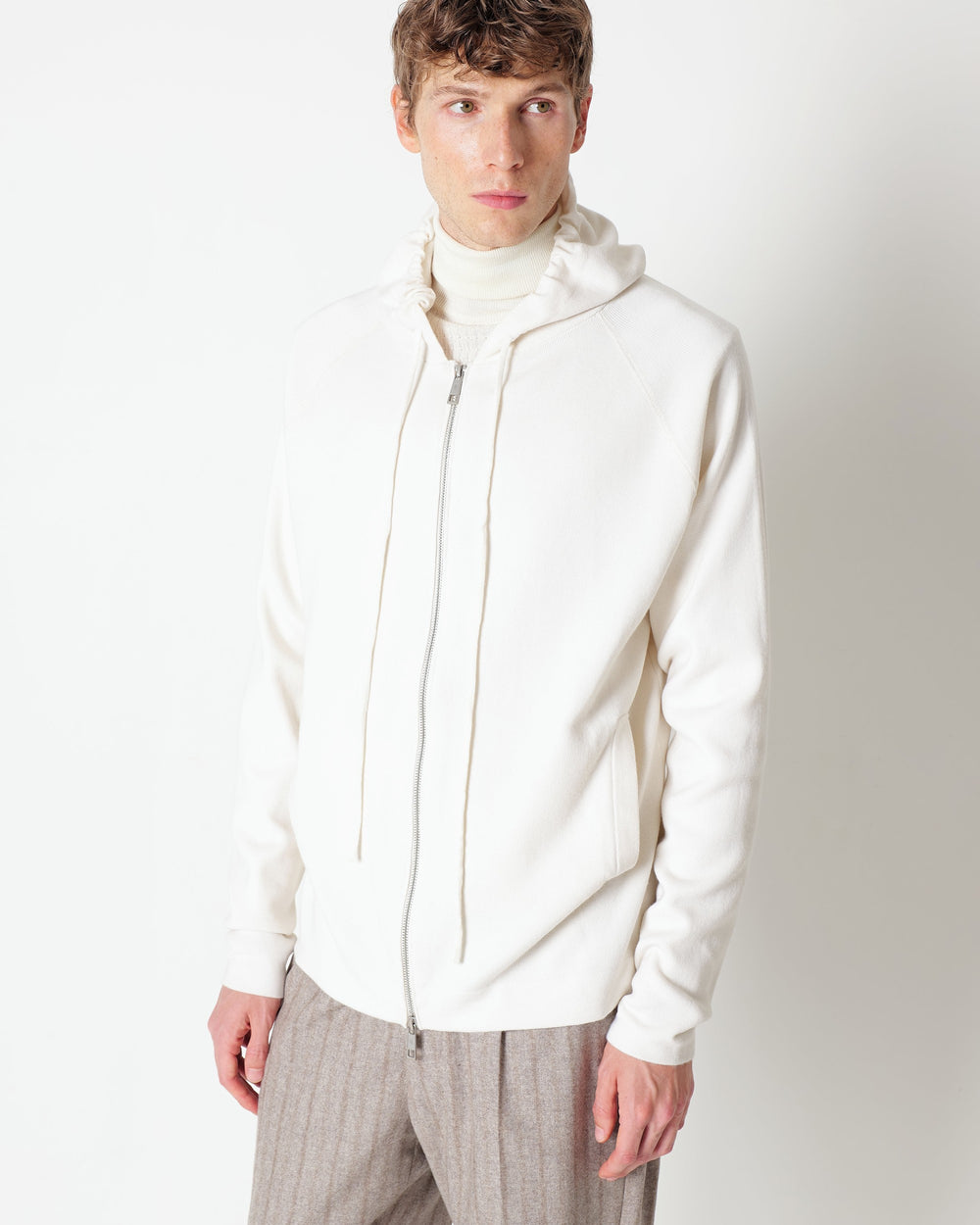 white wool blend hooded jumper