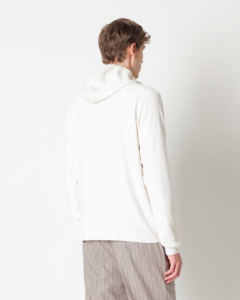 white wool blend hooded jumper