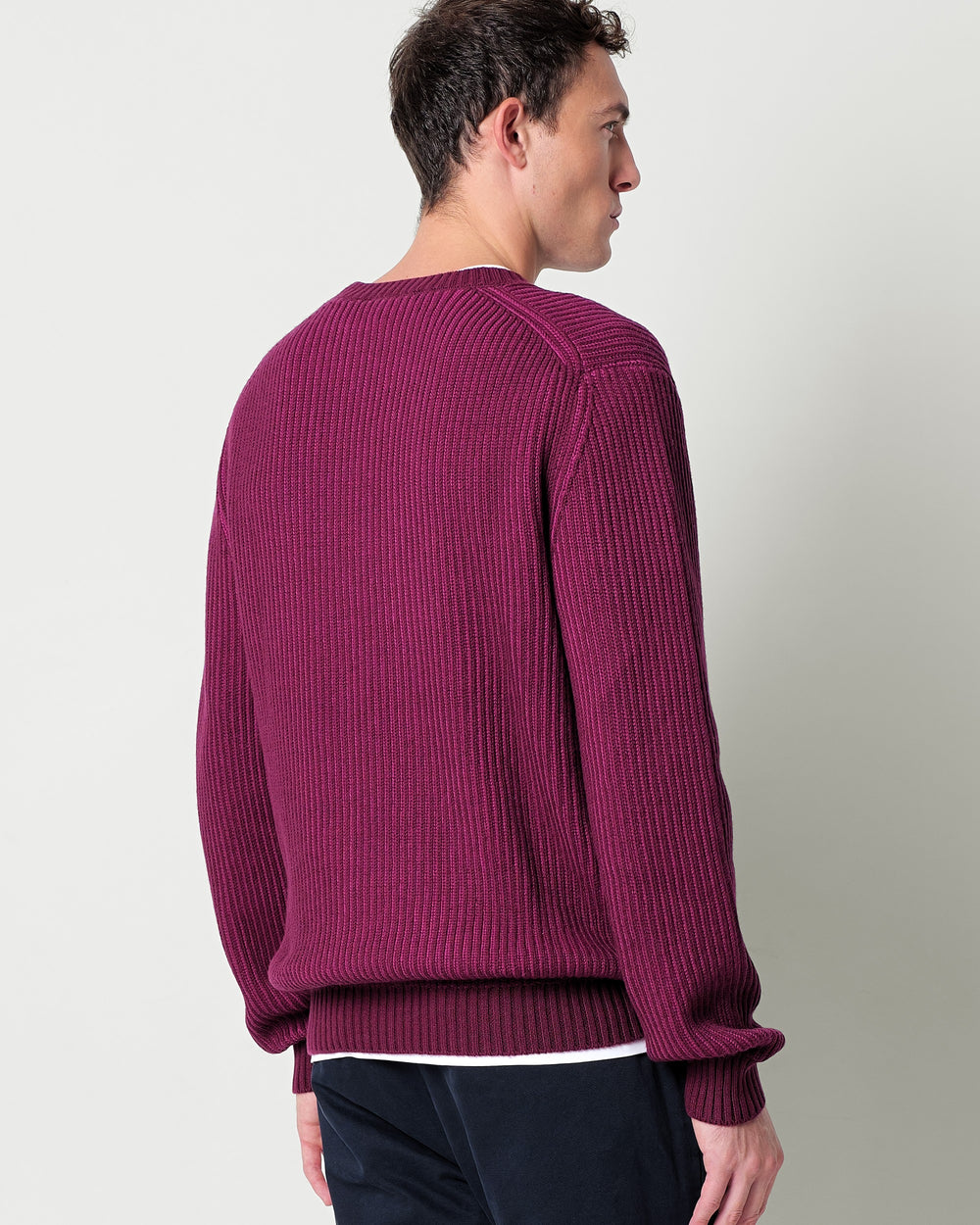 wool blend crew neck jumper with a faded english rib knit