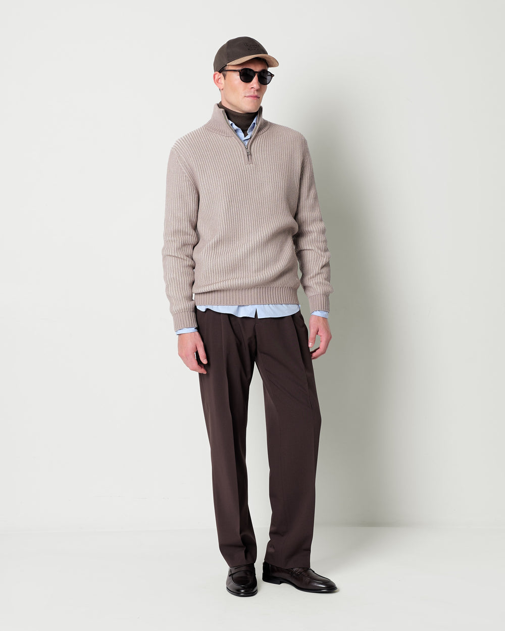 half zip wool blend jumper with a faded english ribbed
