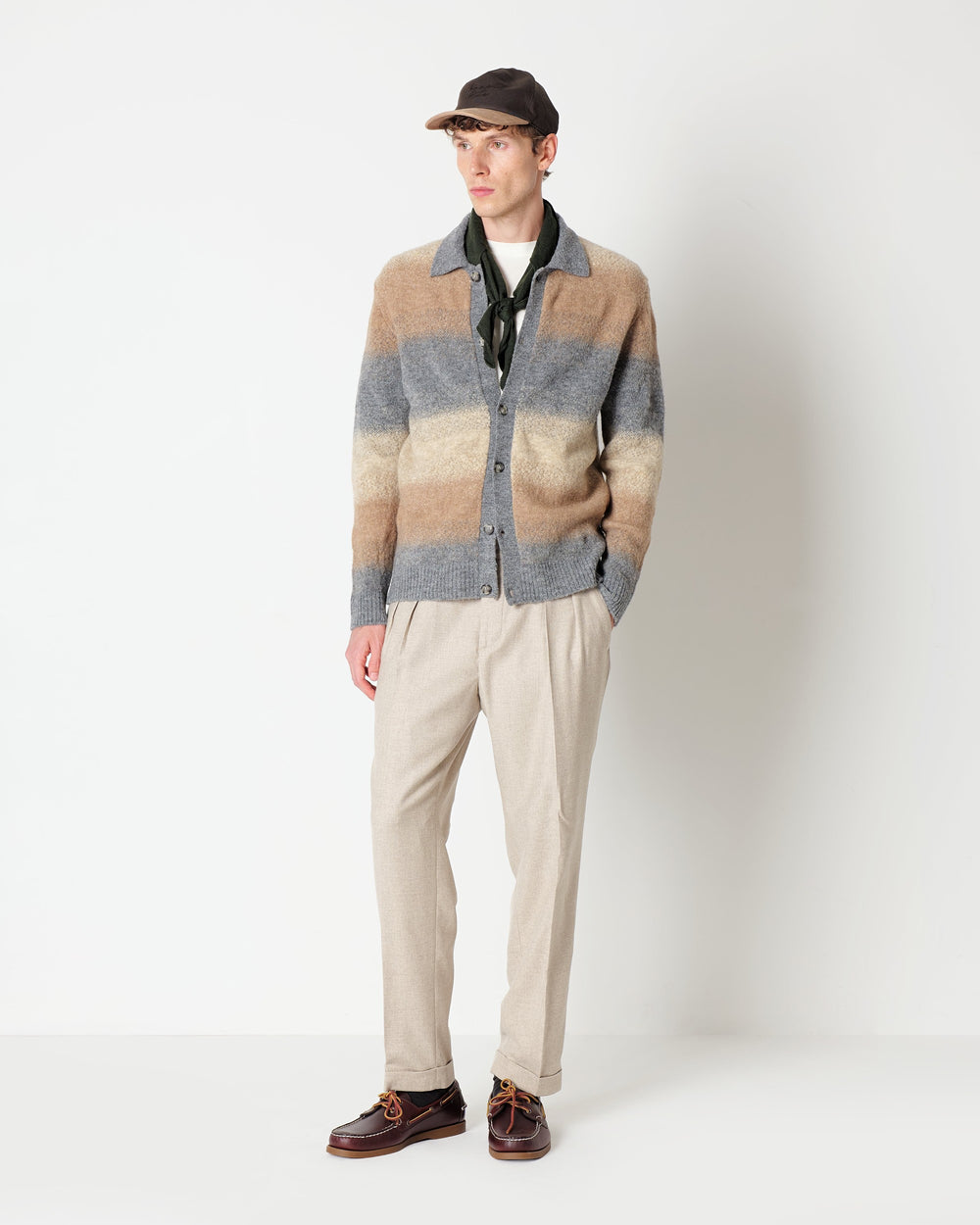 gray stretch wool blend degrade` polo cardigan
