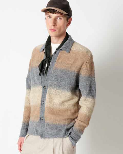 gray stretch wool blend degrade` polo cardigan