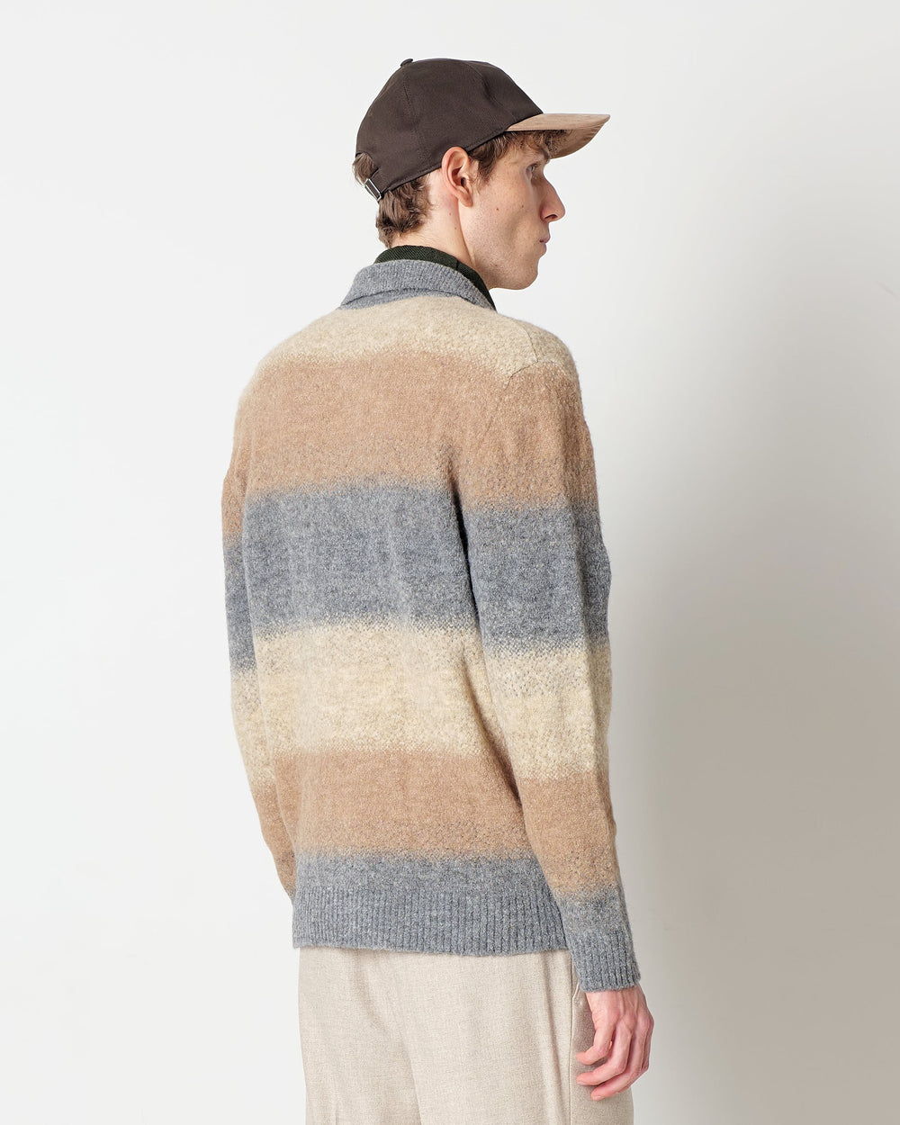 gray stretch wool blend degrade` polo cardigan