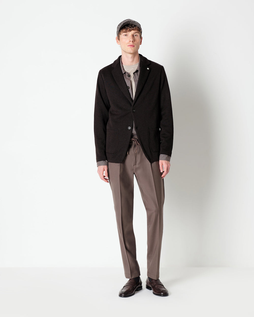 brown wool blend knitted blazer