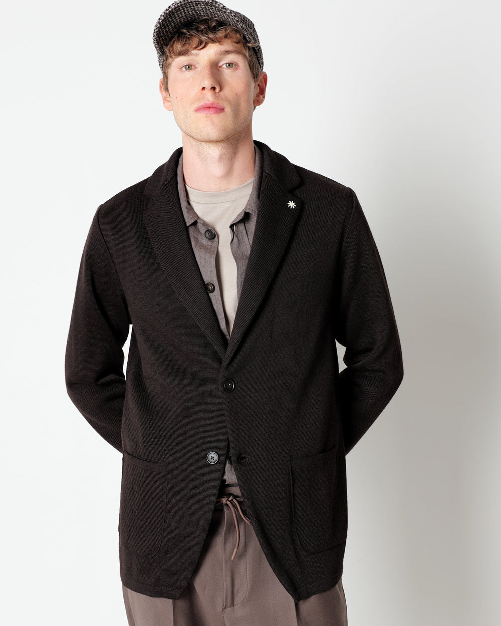 brown wool blend knitted blazer