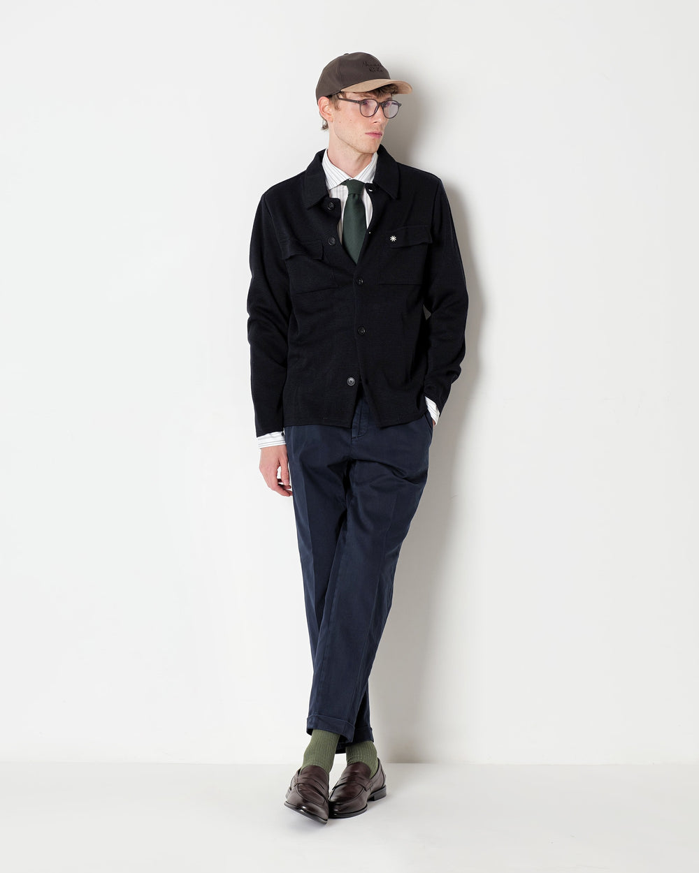 blue wool blend knitted overshirt