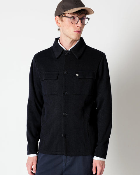 blue wool blend knitted overshirt
