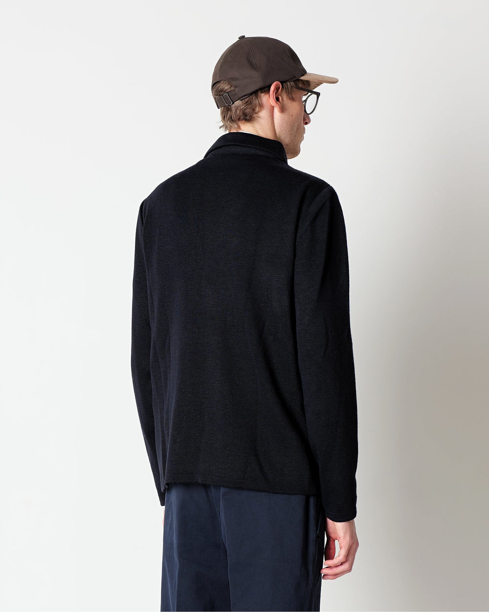 blue wool blend knitted overshirt