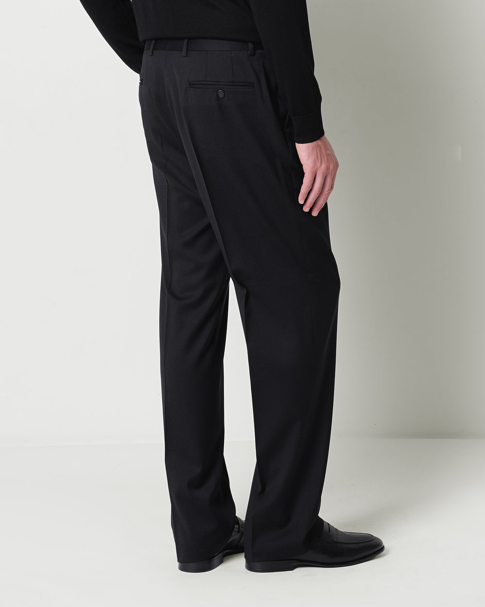 relaxed fit double pleat trousers in stretch wool