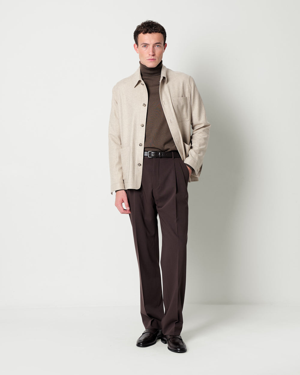 relaxed fit double pleats trousers in wool blend twill