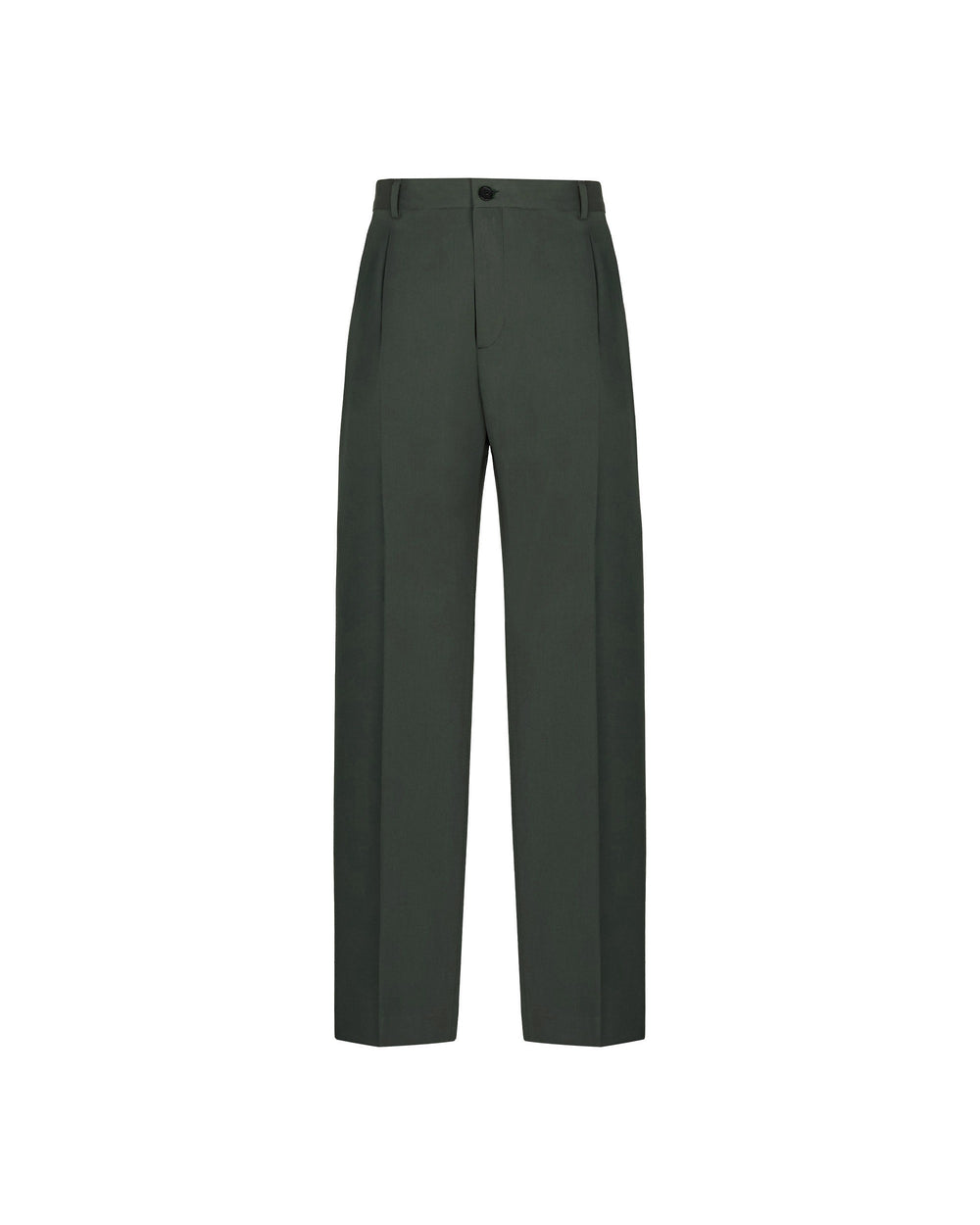 green relaxed fit double pleats trousers in wool blend twill